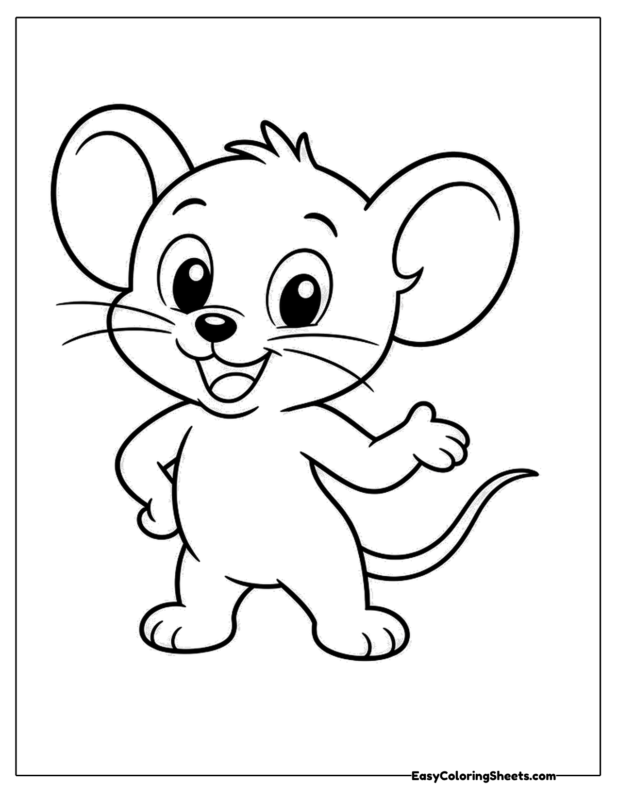 Cartoon mouse with big round ears waving