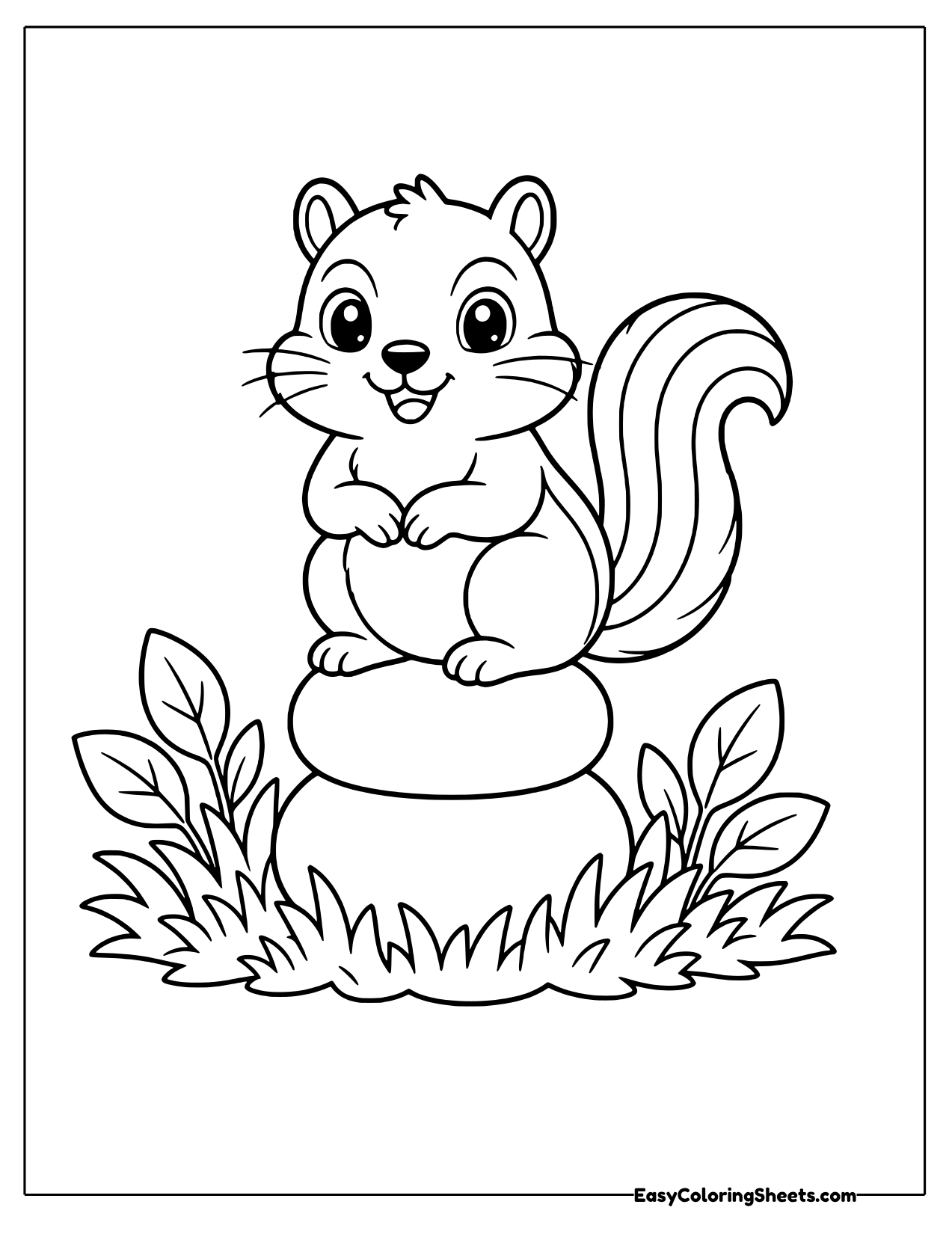 Chipmunk sitting on stacked round stones