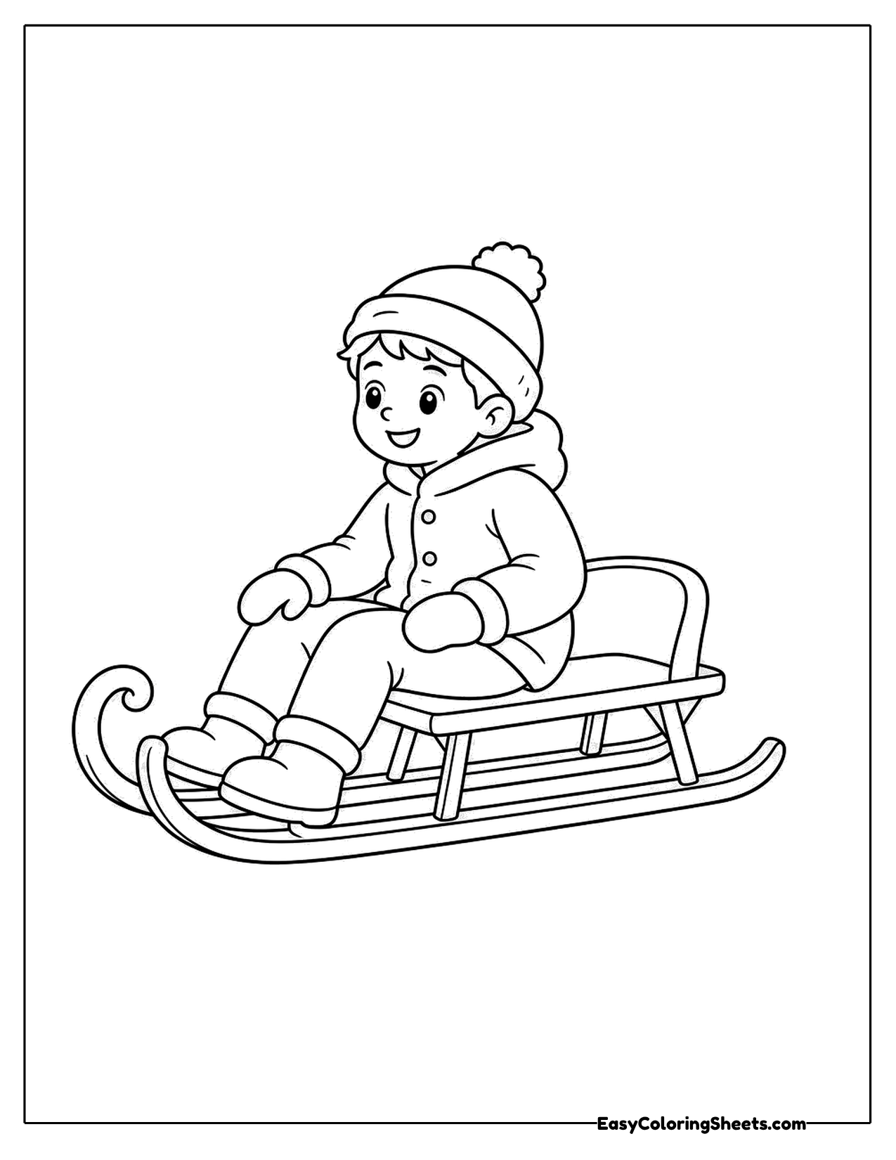 Child bundled up riding a sled