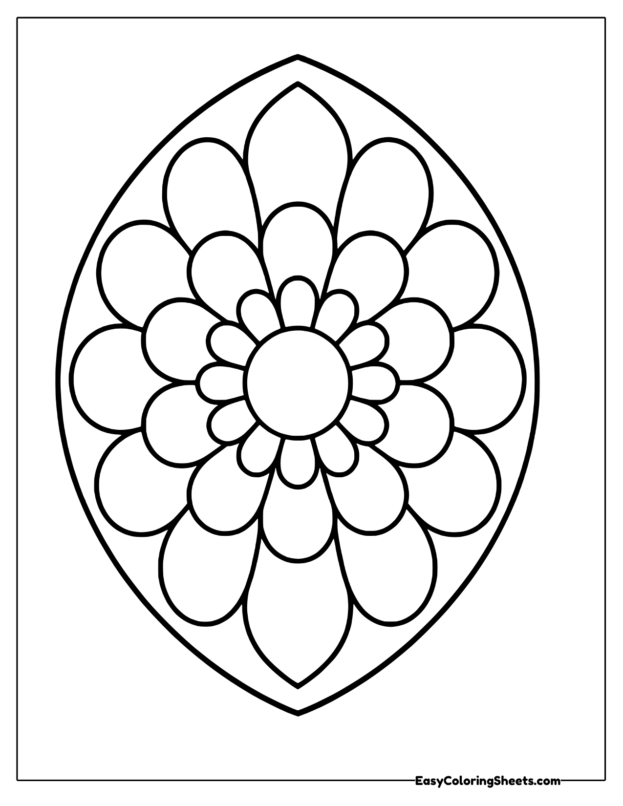 Oval flower mandala with easy round petals