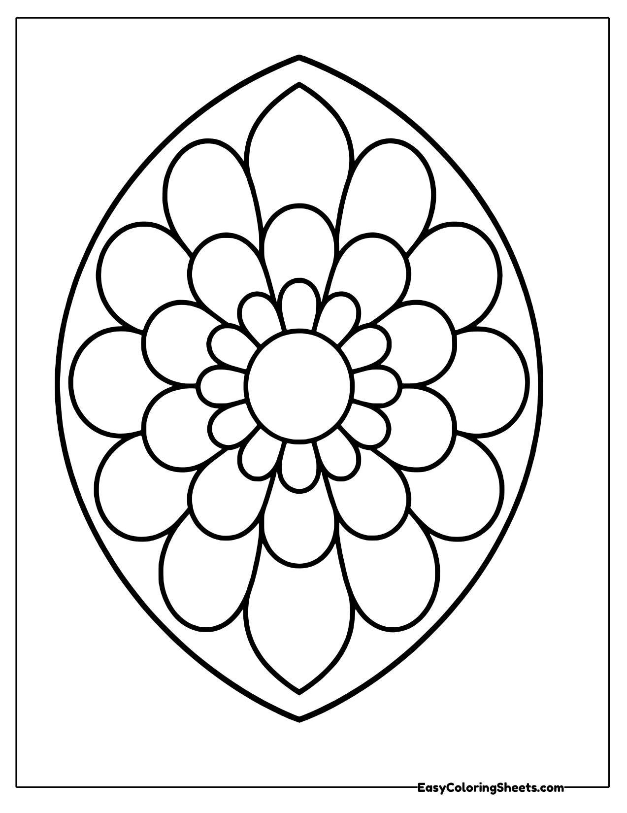 Oval flower mandala with easy round petals