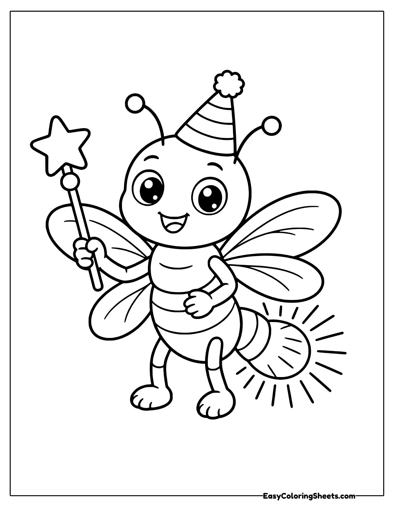 Firefly in a party hat waving a star wand