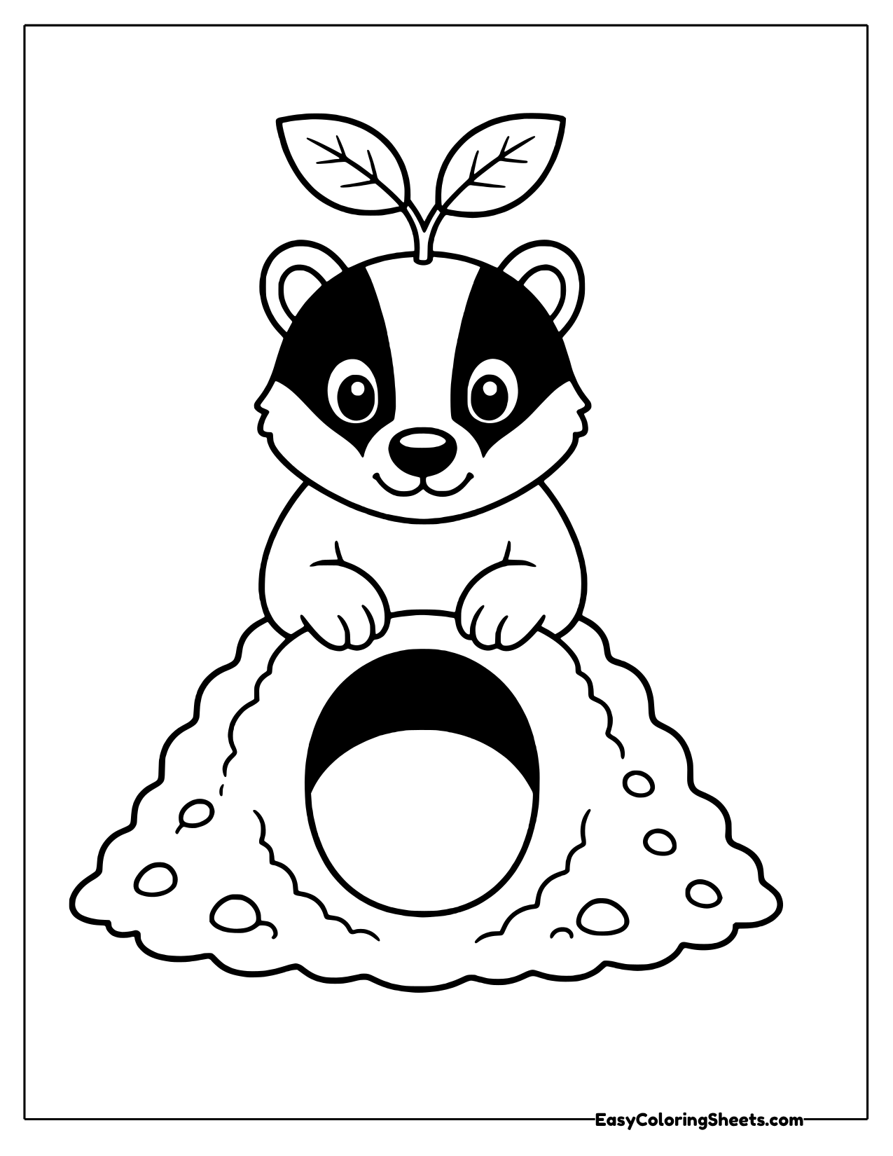 Badger emerging from a burrow mound