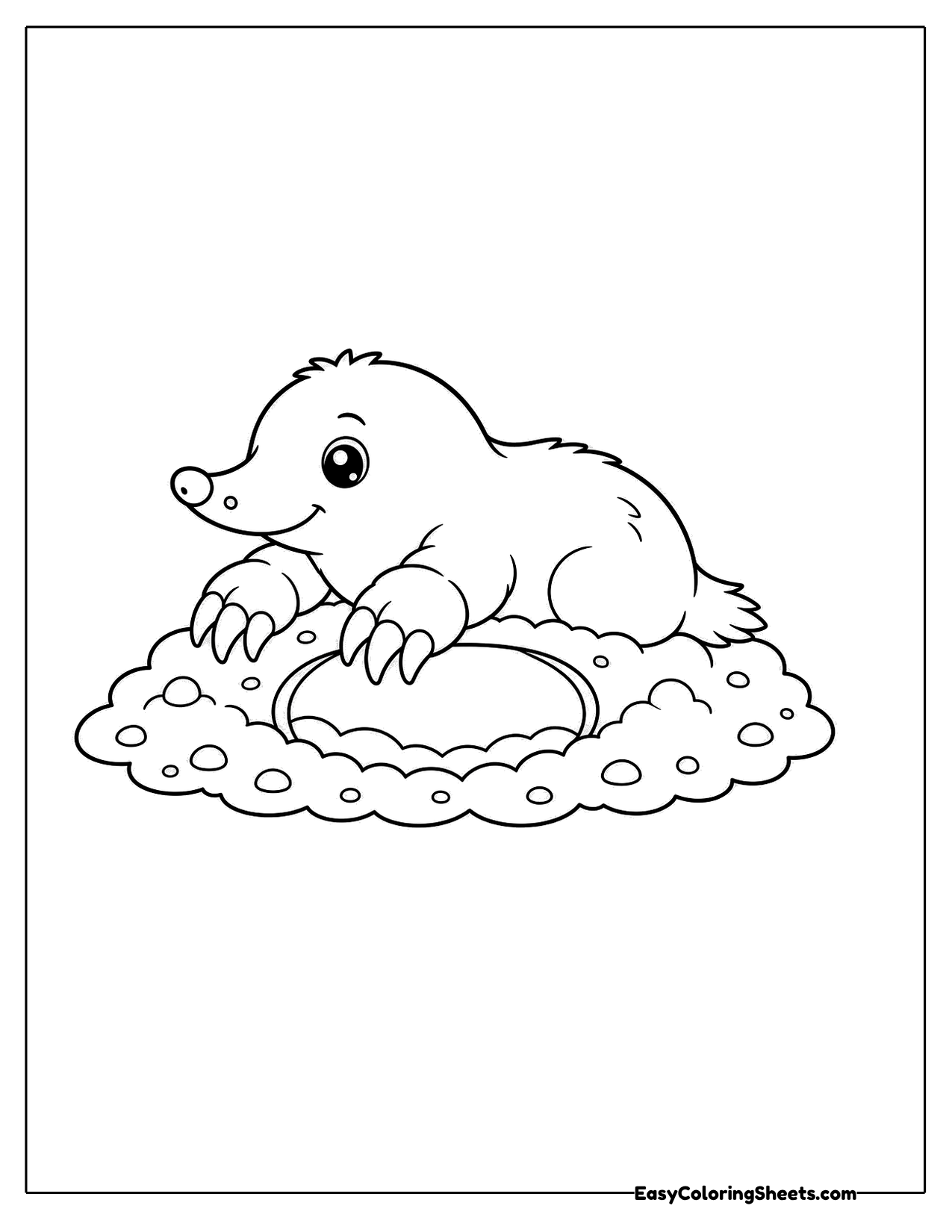Cute mole peeking from a dirt mound