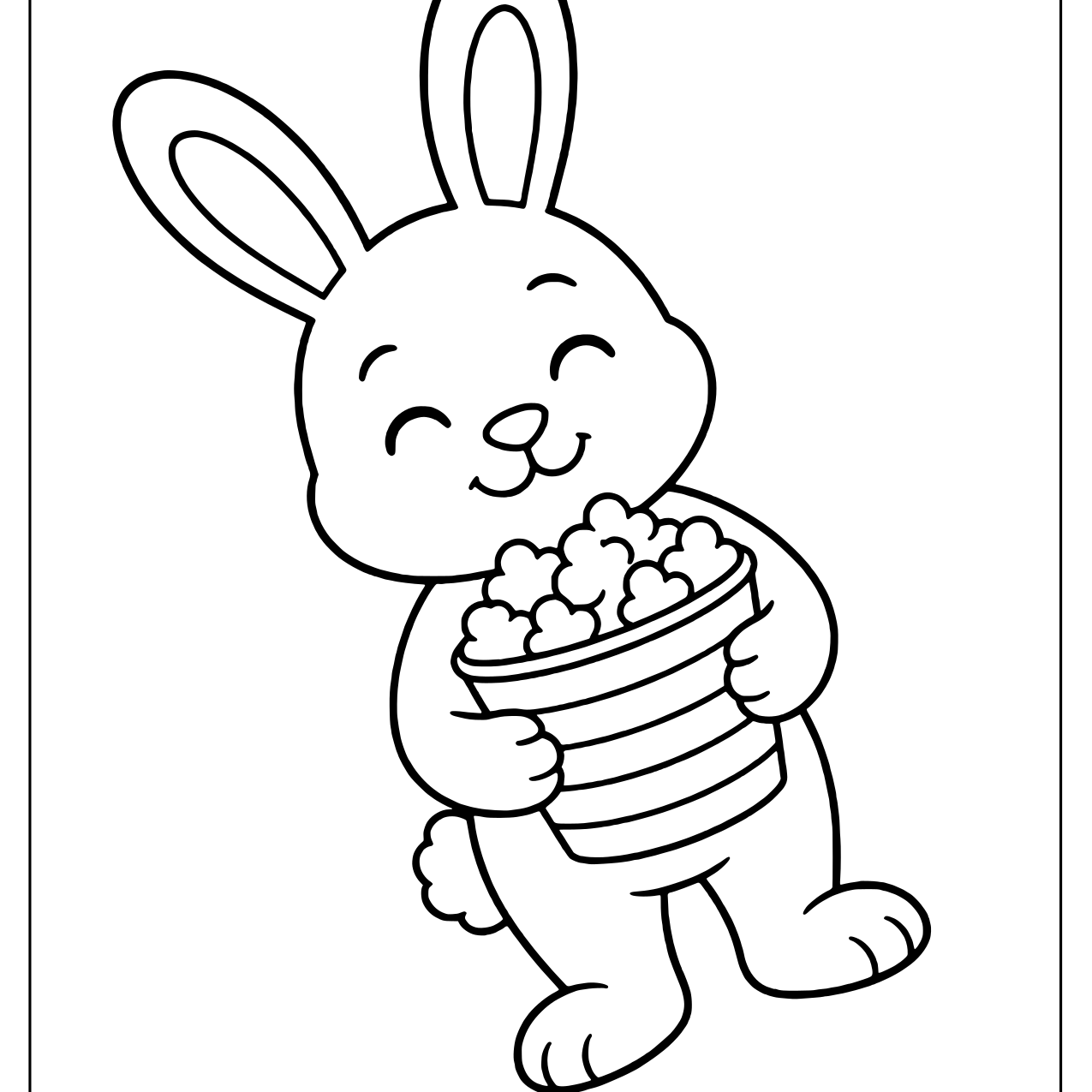 Tilted bunny with long ears hugging a striped popcorn cup