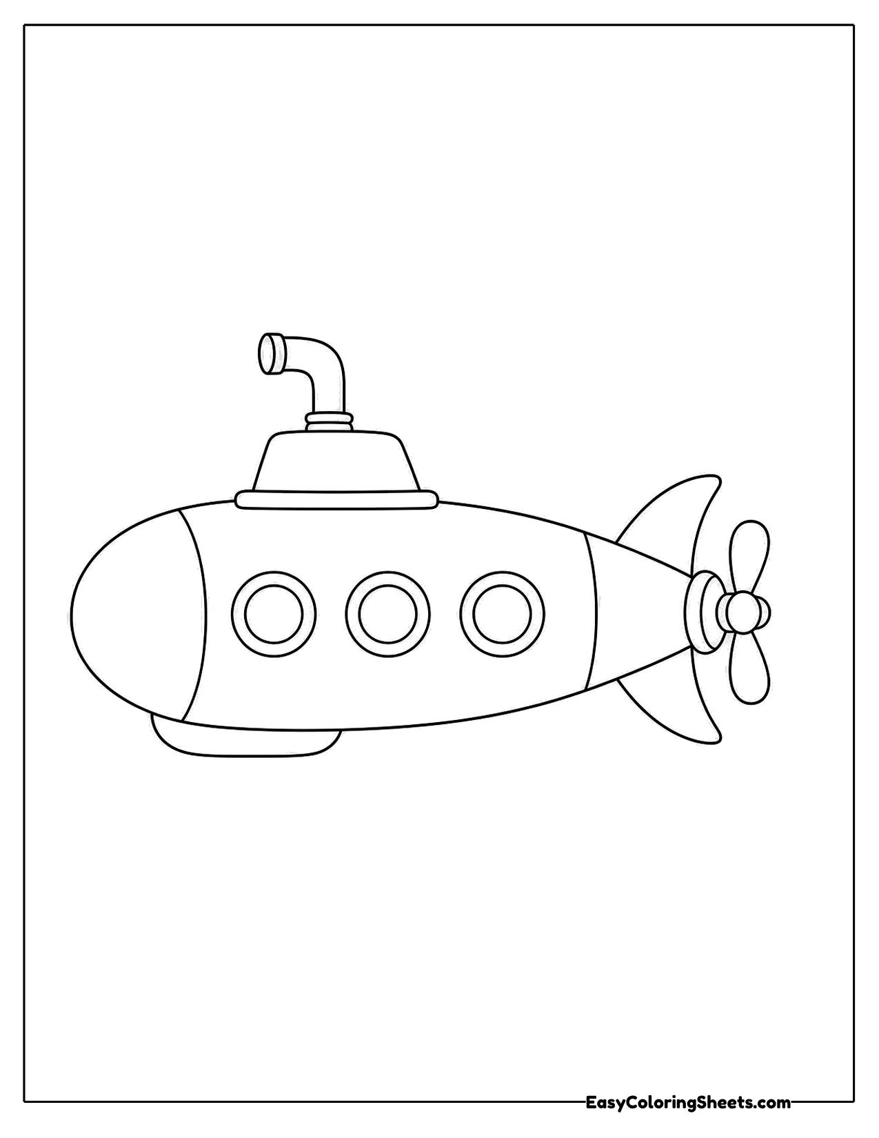 Simple submarine with round windows and a propeller
