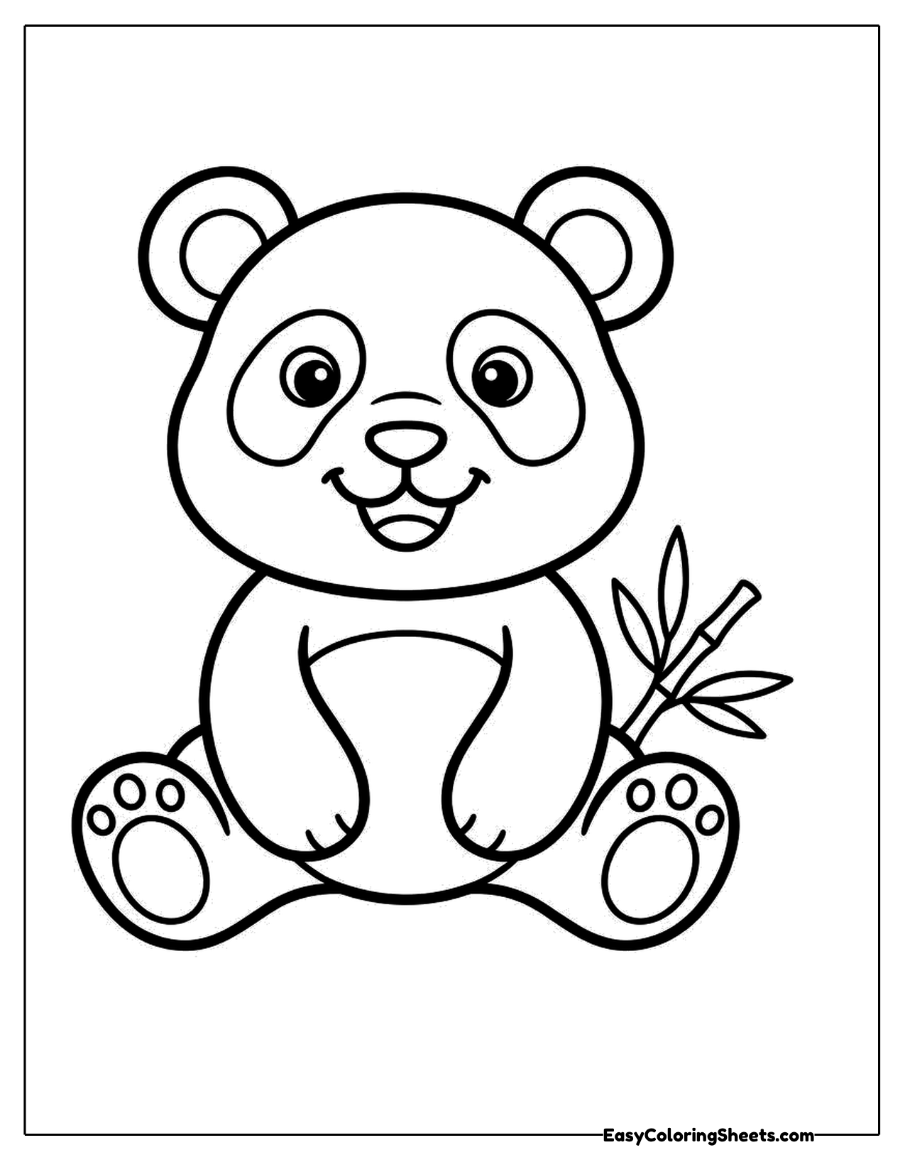 Cute panda sitting with a bamboo sprig