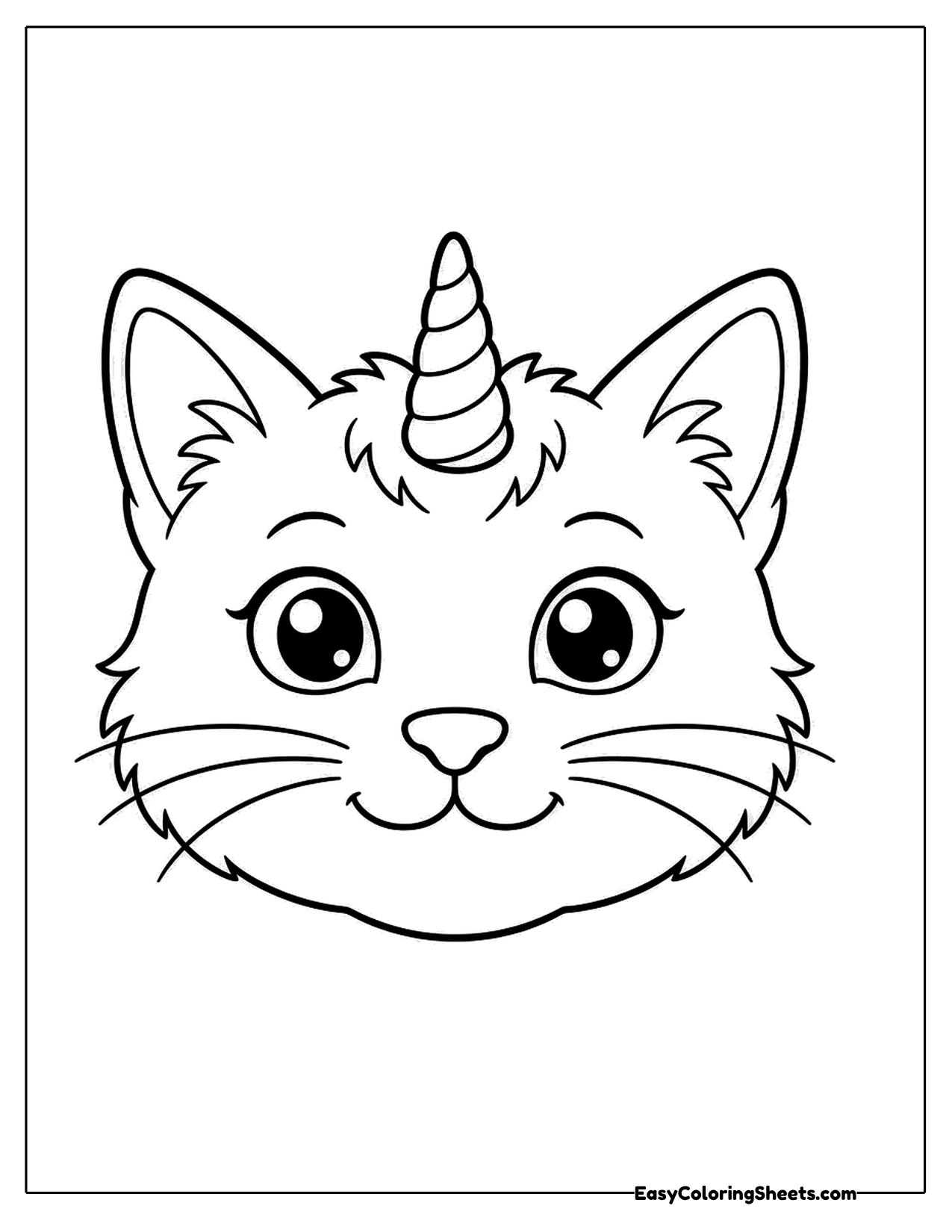 Close-up of a cat face with a unicorn horn