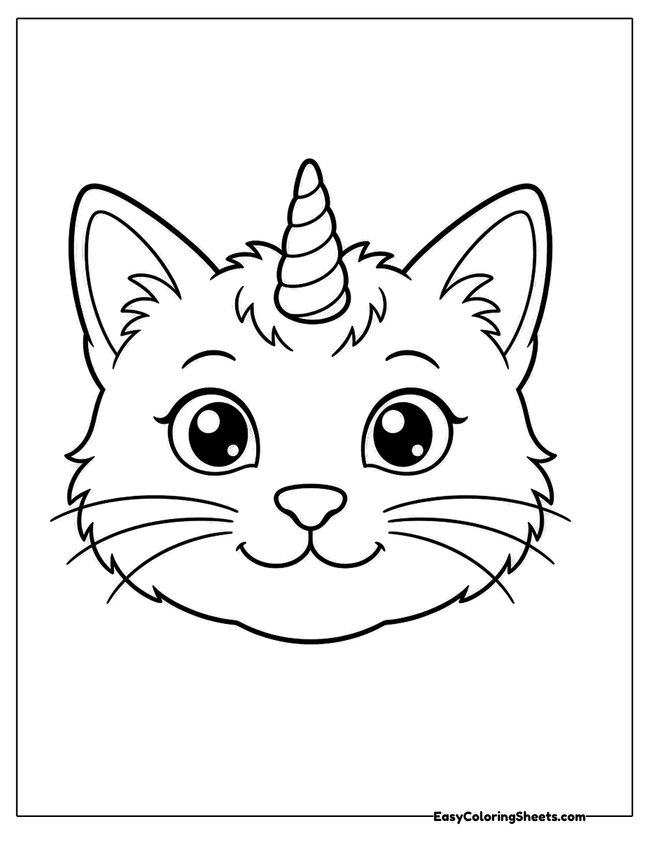 Close-up of a cat face with a unicorn horn