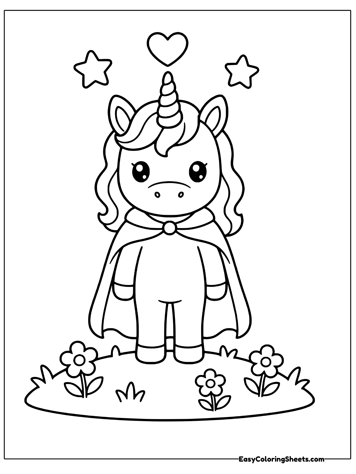 A unicorn stands upright with a flowing cape over its shoulders, ready to save the day.
