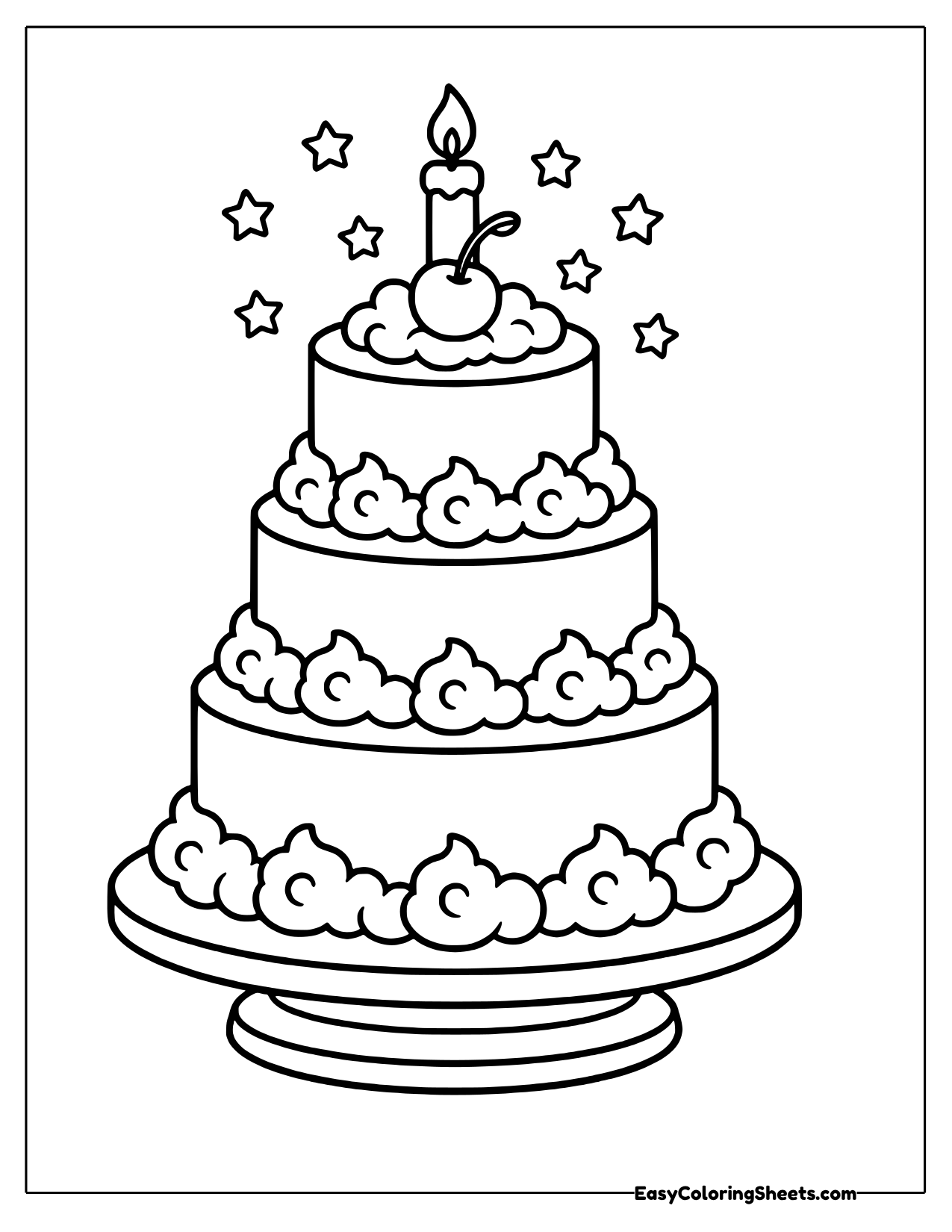 Three tier wedding cake with a candle