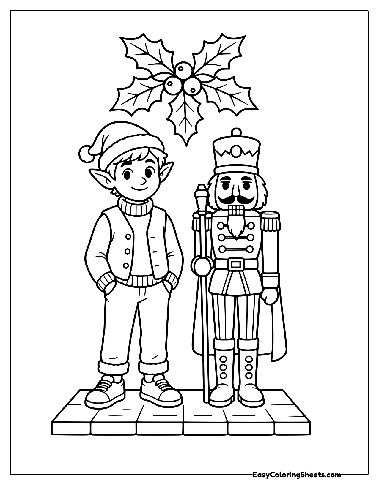Elf standing with a tall nutcracker