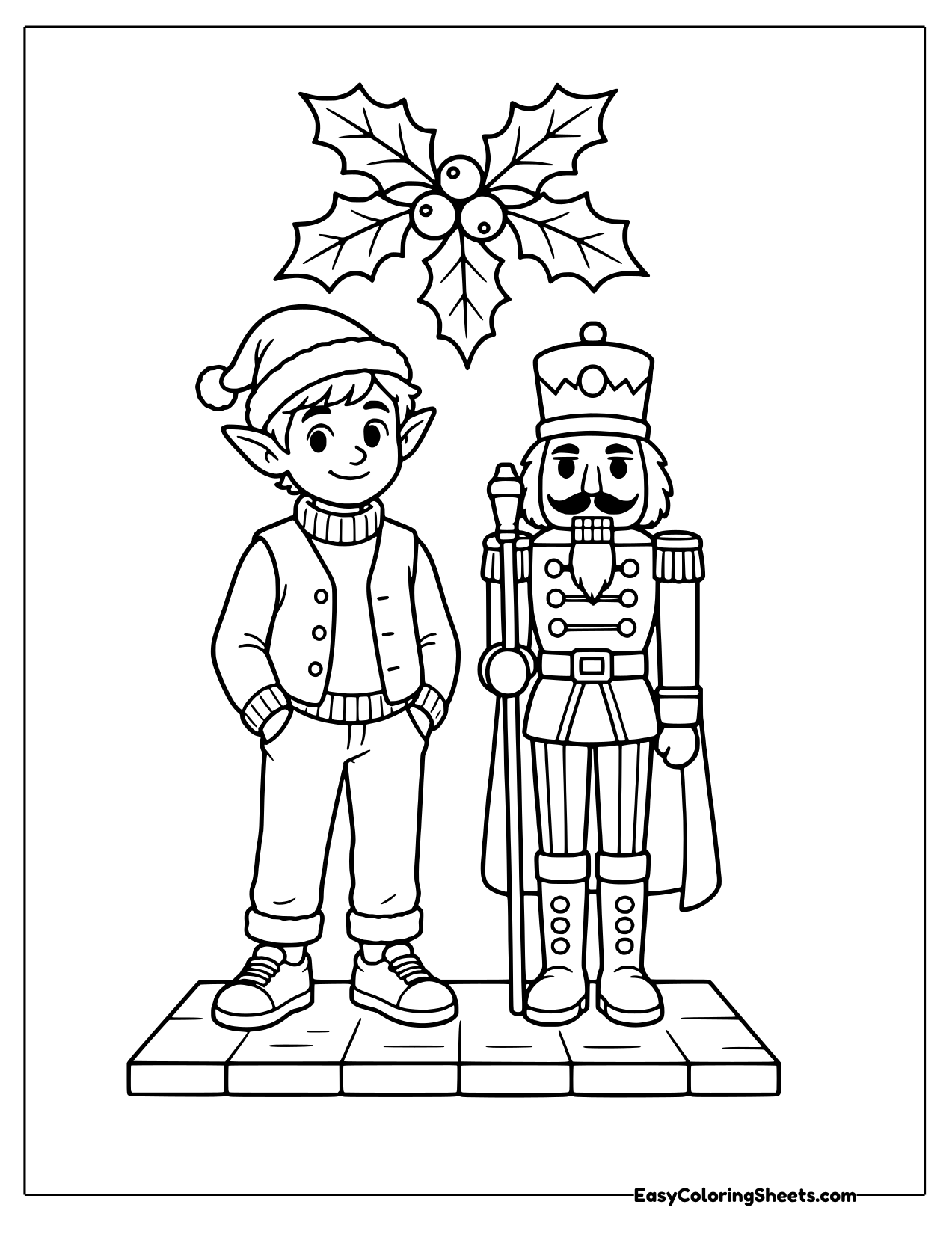 Elf standing with a tall nutcracker