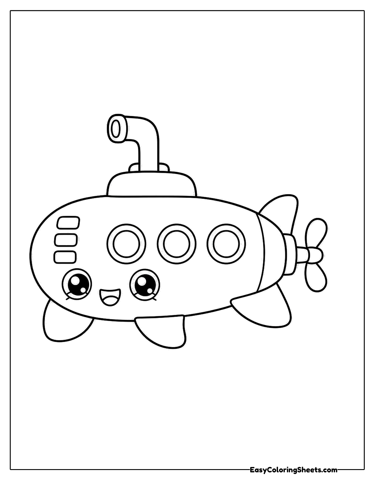 Submarine with a tall periscope and portholes