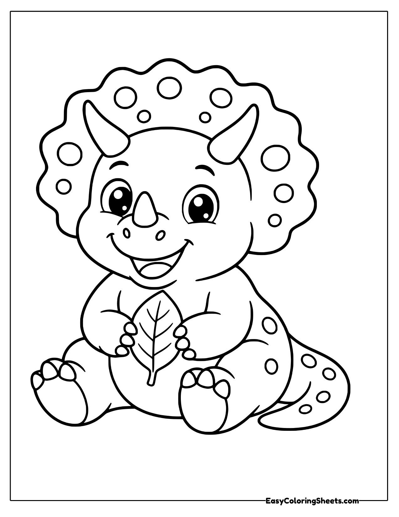 Baby triceratops holding a leaf