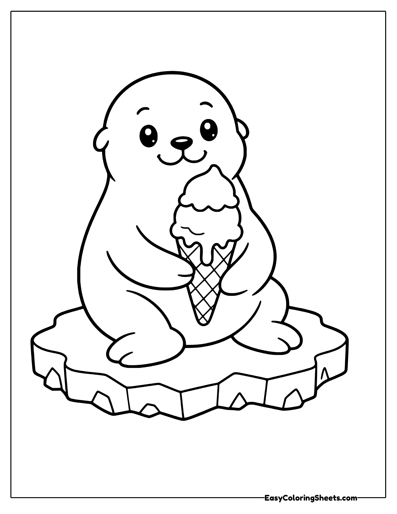 Seal holding an ice cream cone on an ice floe