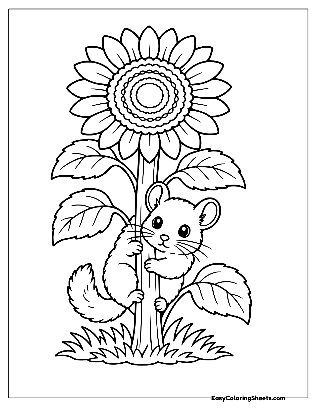 Chinchilla climbing a sunflower stalk