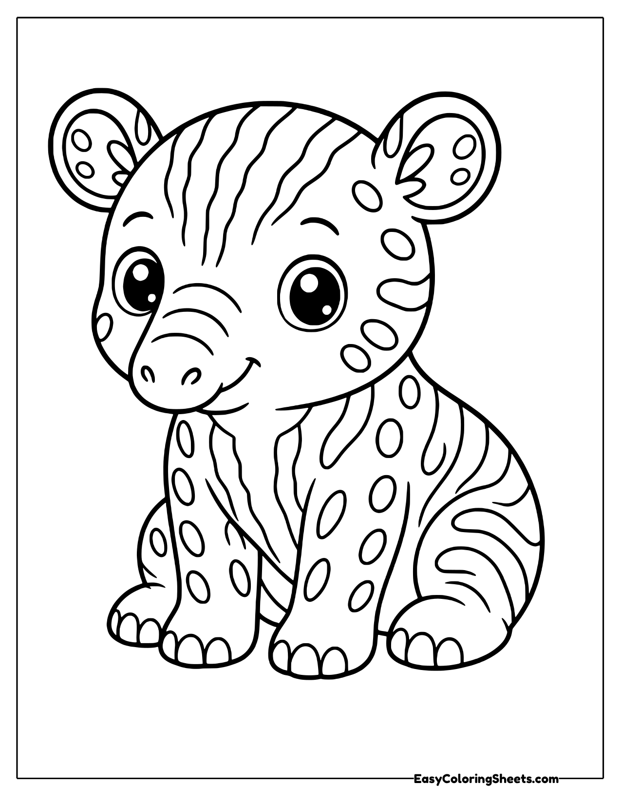 Striped baby tapir sitting with spots