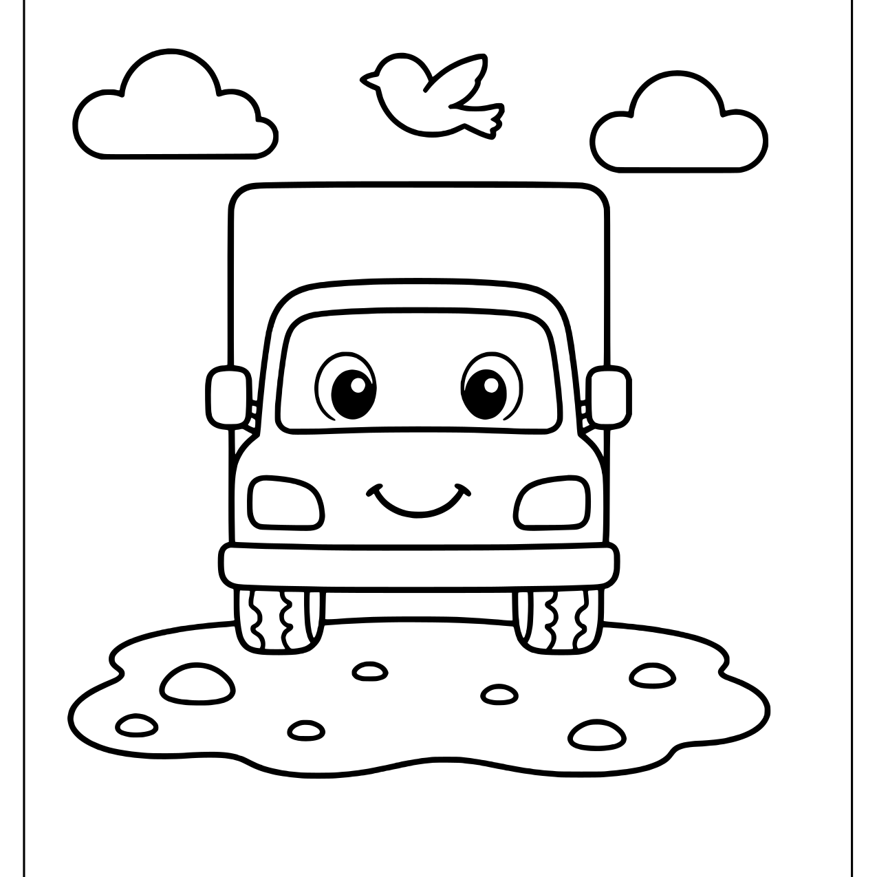 Smiling box truck with clouds above