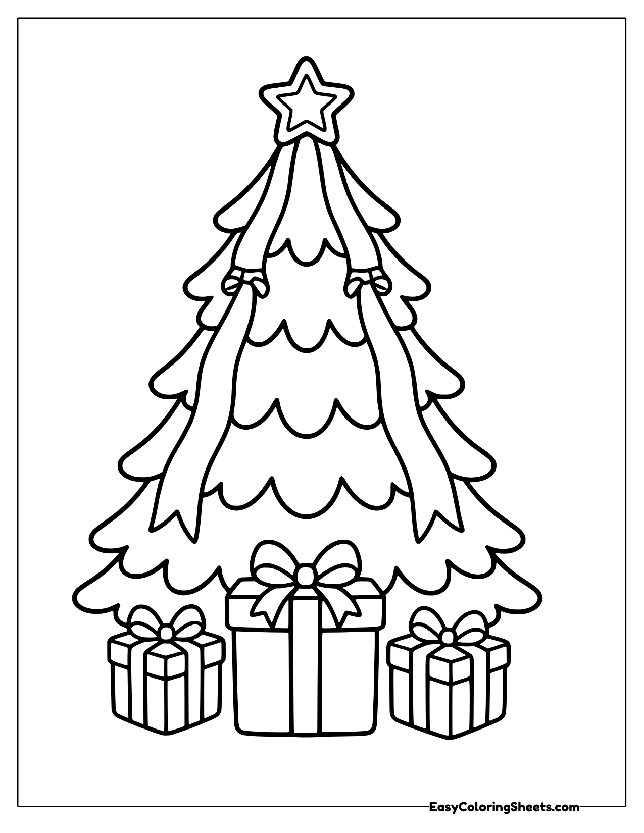 Christmas tree with vertical ribbon streamers
