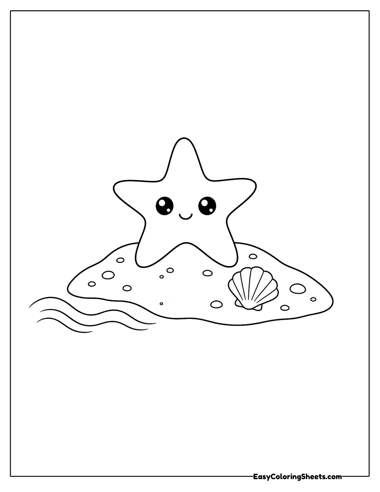 Little starfish sitting on a sandy mound with a seashell