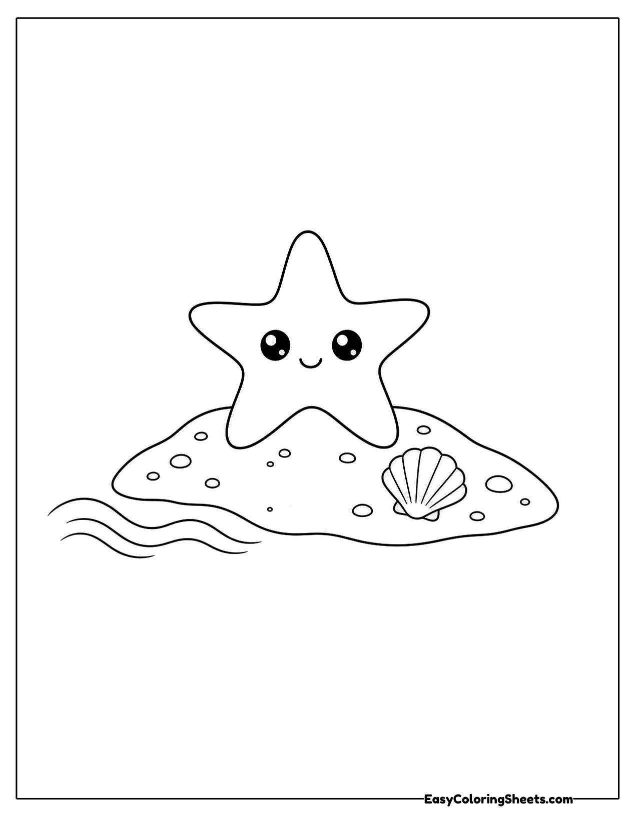 Little starfish sitting on a sandy mound with a seashell