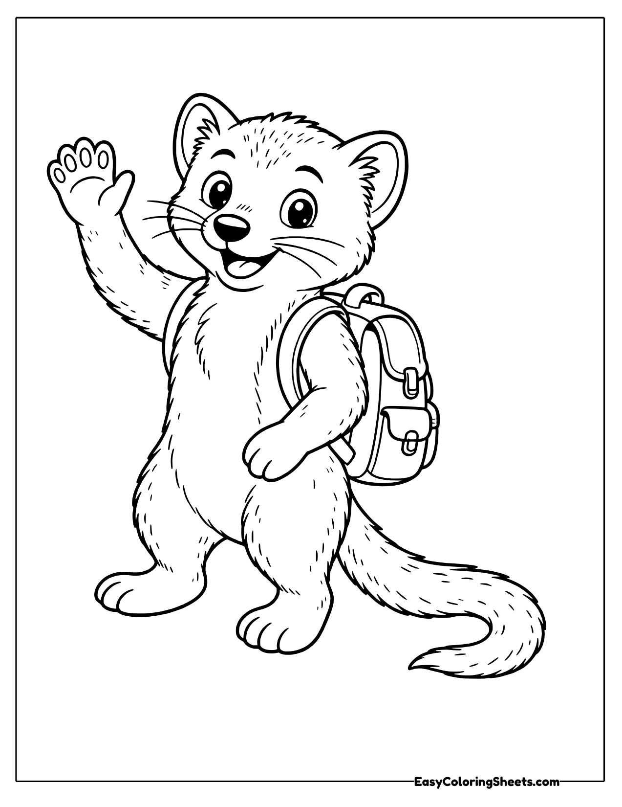 Mongoose waving with a school backpack