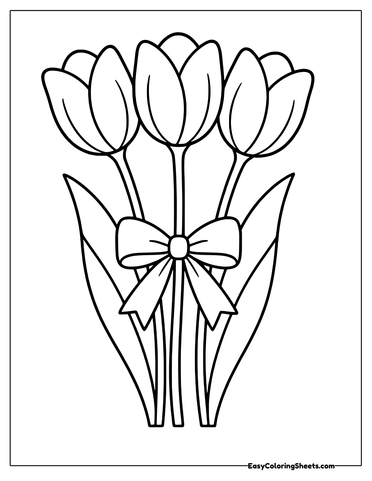 Tall bunch of tulips tied with a ribbon bow