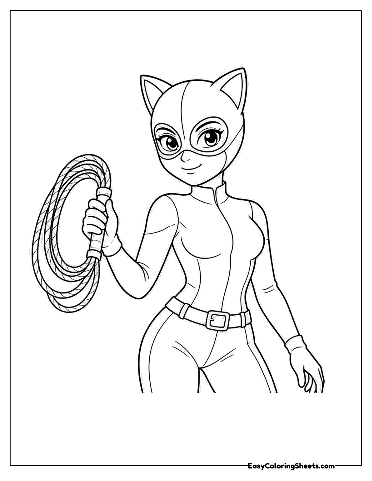 Masked cat suit heroine holding a coiled whip