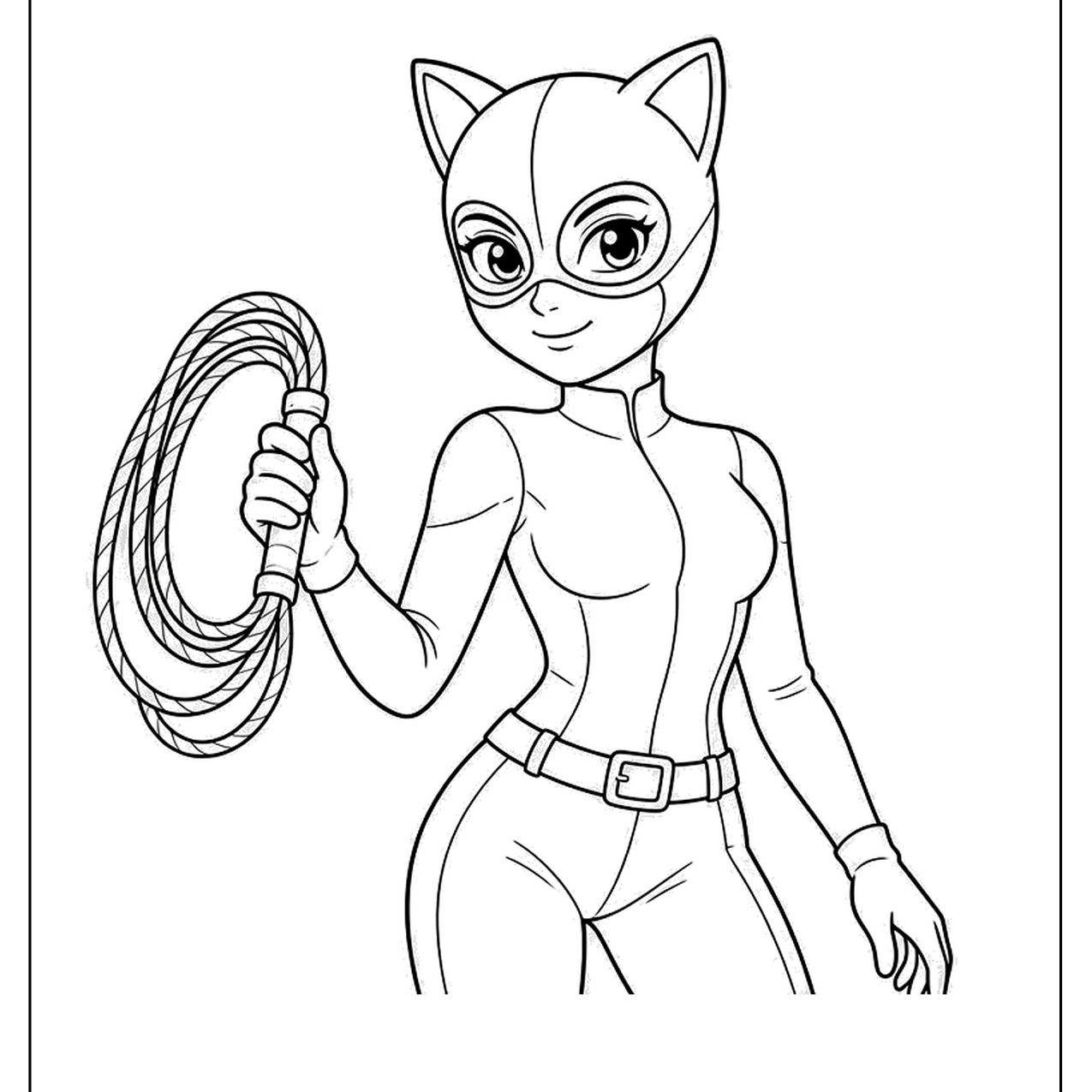 Masked cat suit heroine holding a coiled whip