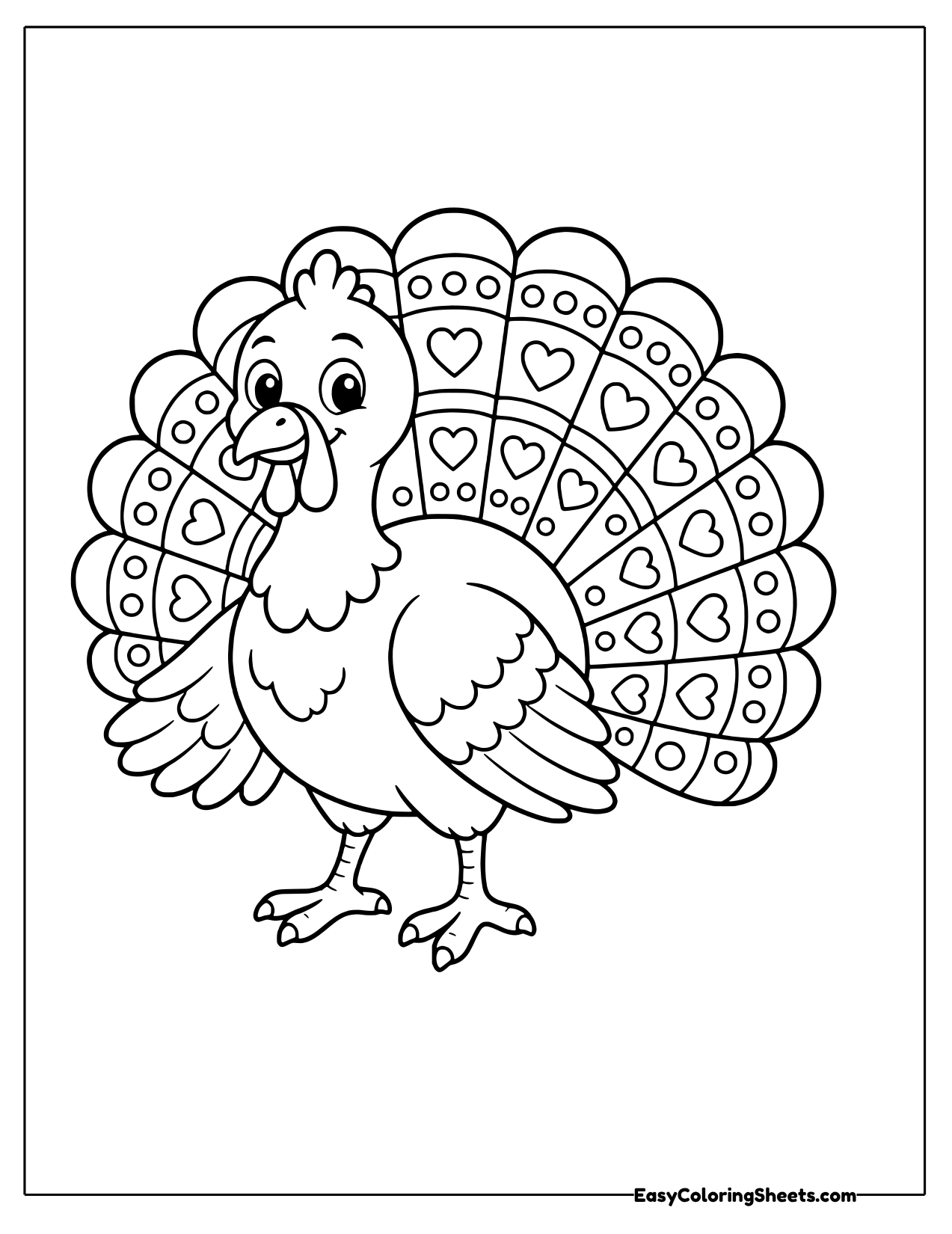 Turkey with patterned tail feathers filled with designs