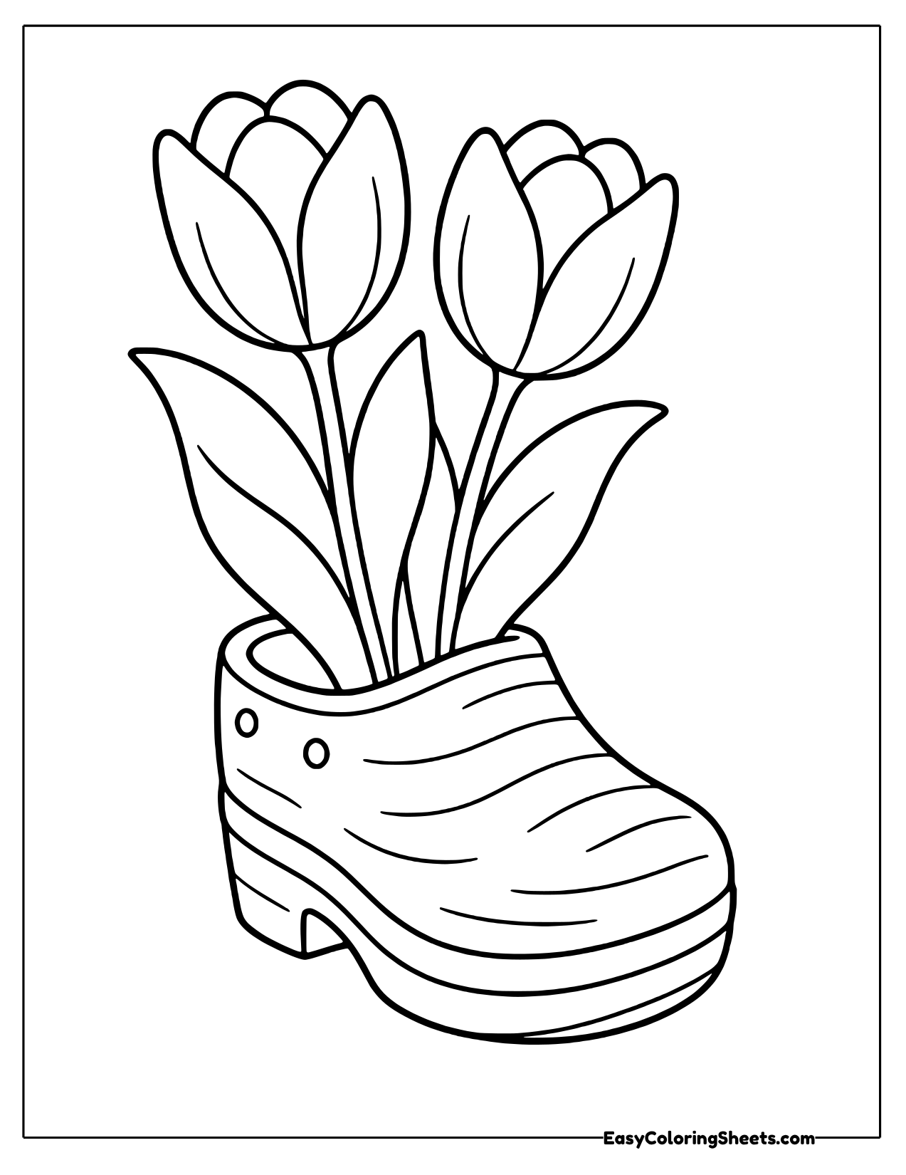 Tulips growing out of a wooden clog