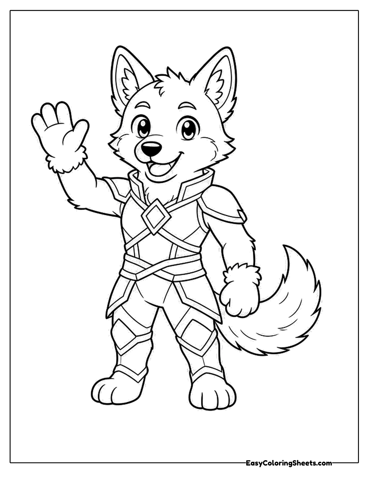 Fox-like hero in armor waving hello