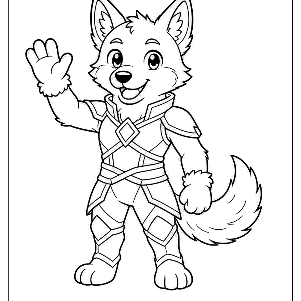 Fox-like hero in armor waving hello