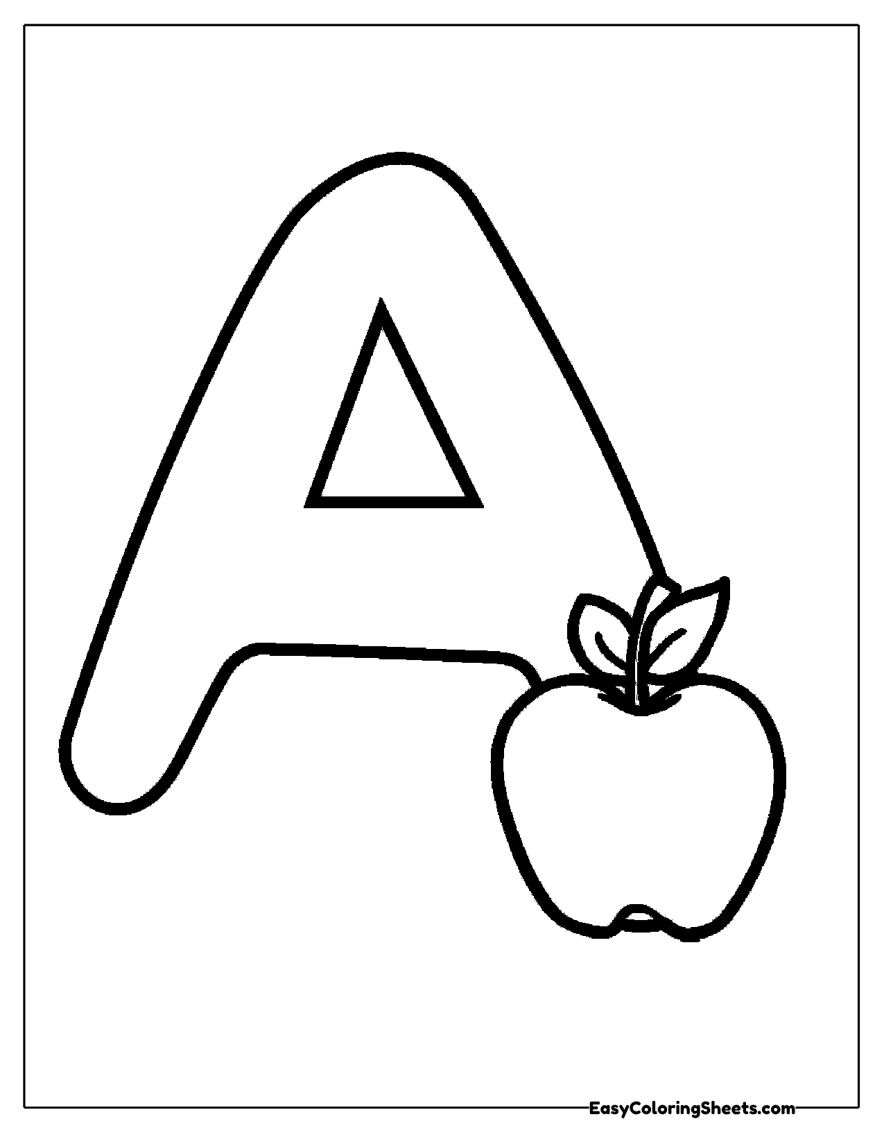 Letter A beside a shiny apple
