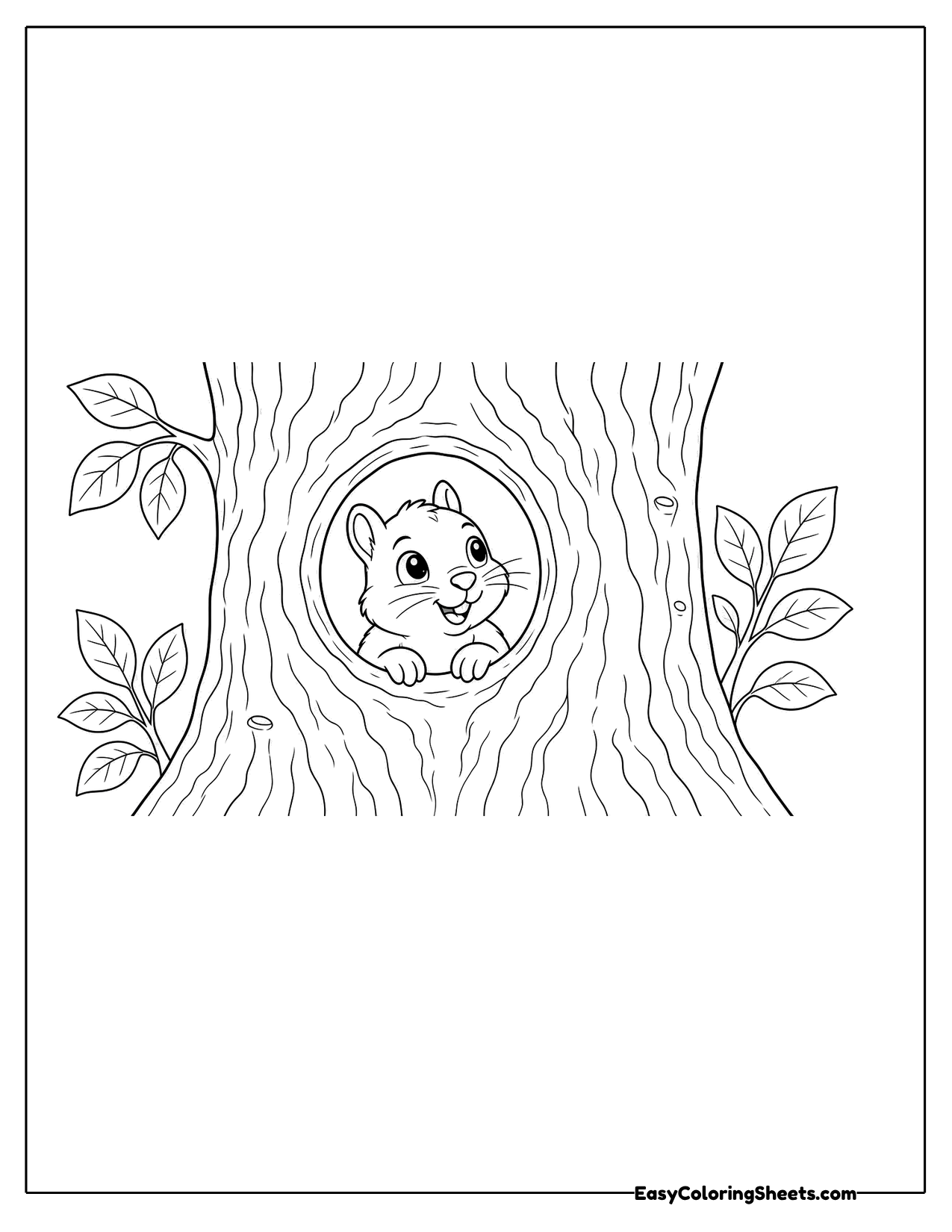 Squirrel peeking out of a hole in a tree