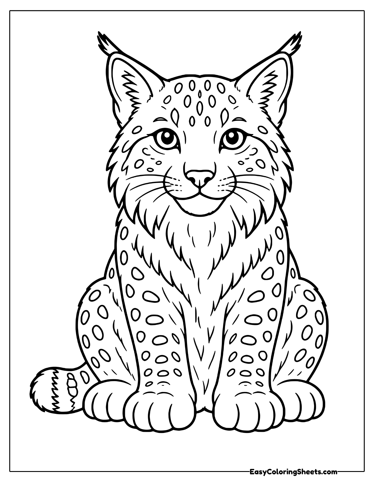 Lynx sitting and facing forward with ear tufts