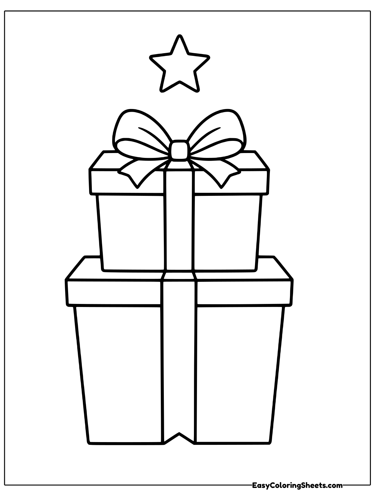 A small present with a bow sits on top of a larger present, with a star shining above the pair.