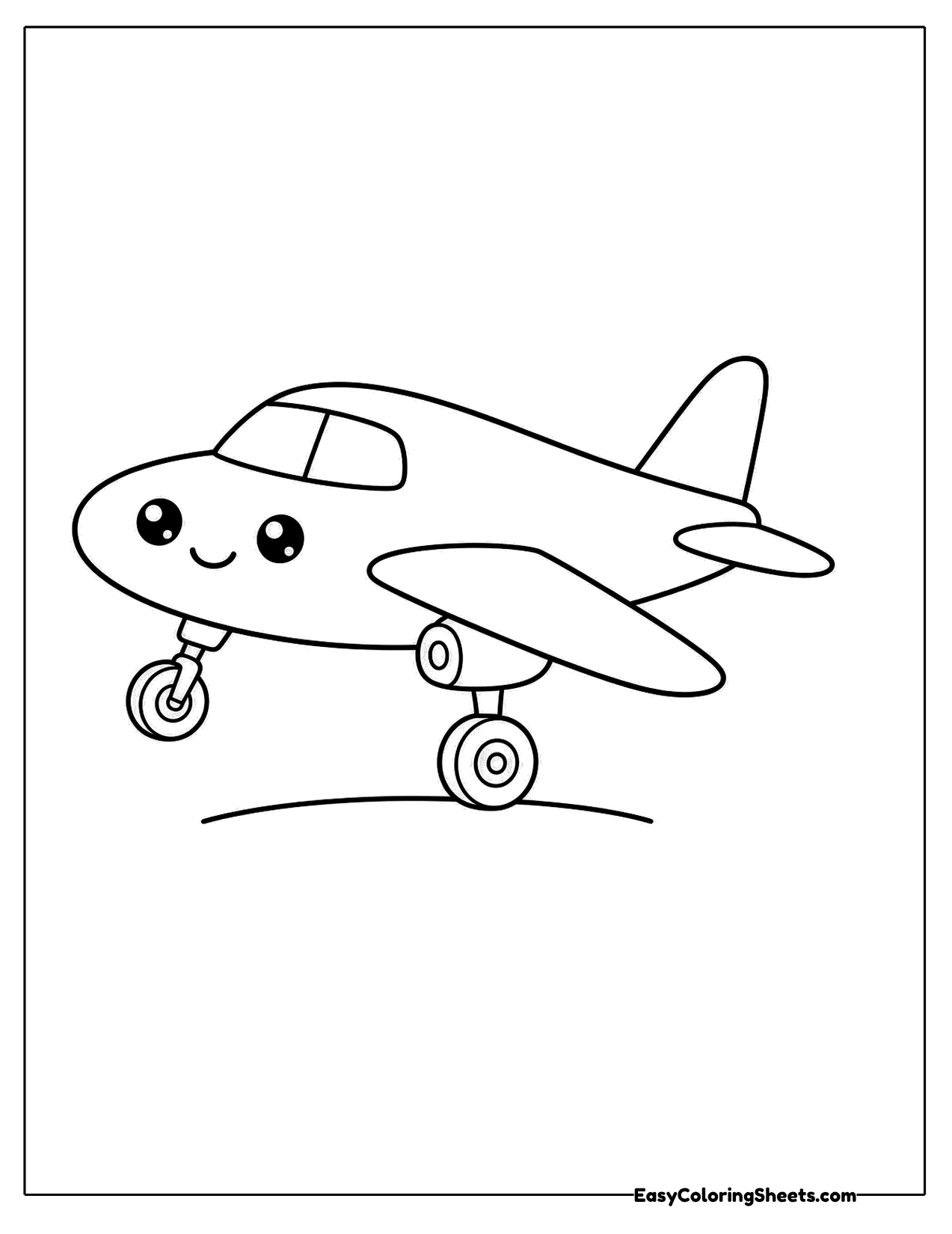 Small smiling plane standing on landing gear