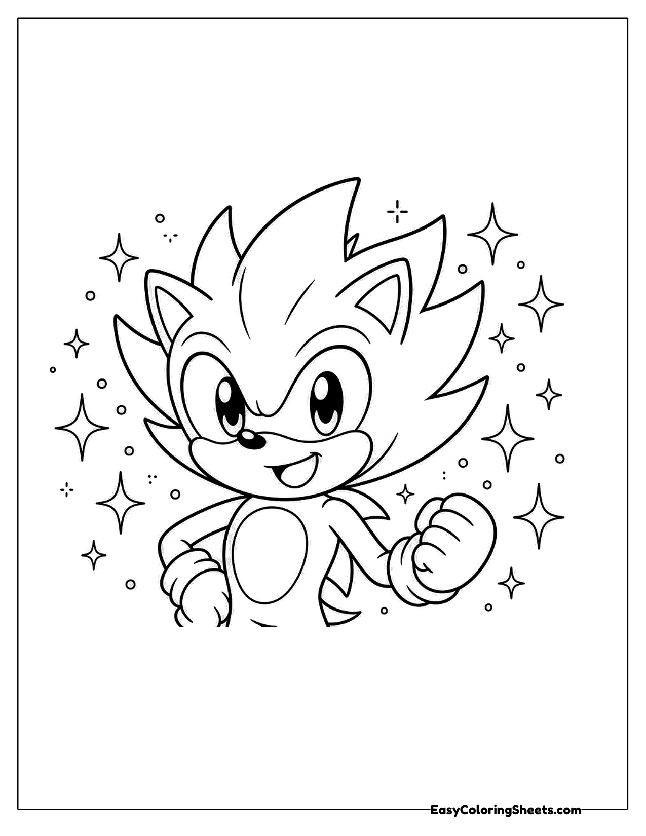 Spiky hedgehog hero glowing among sparkles