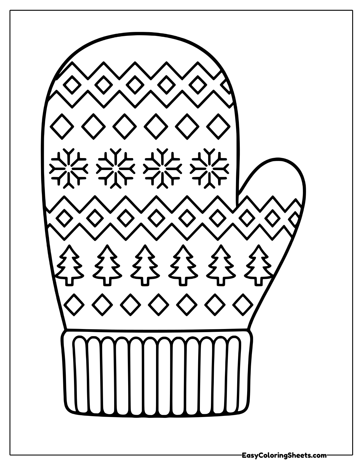 Mitten with a fair isle pattern of trees