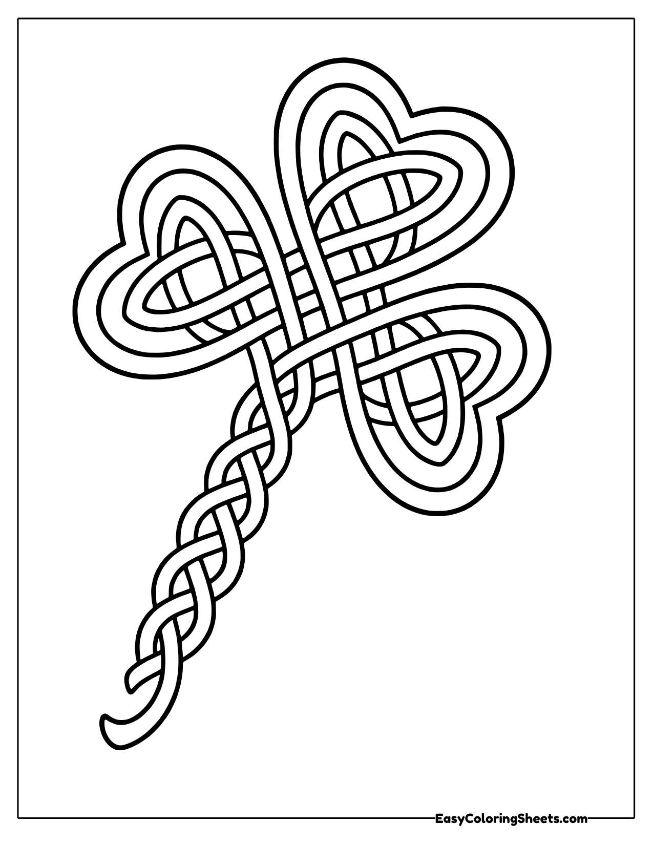 Shamrock made of woven Celtic knotwork with a braided stem