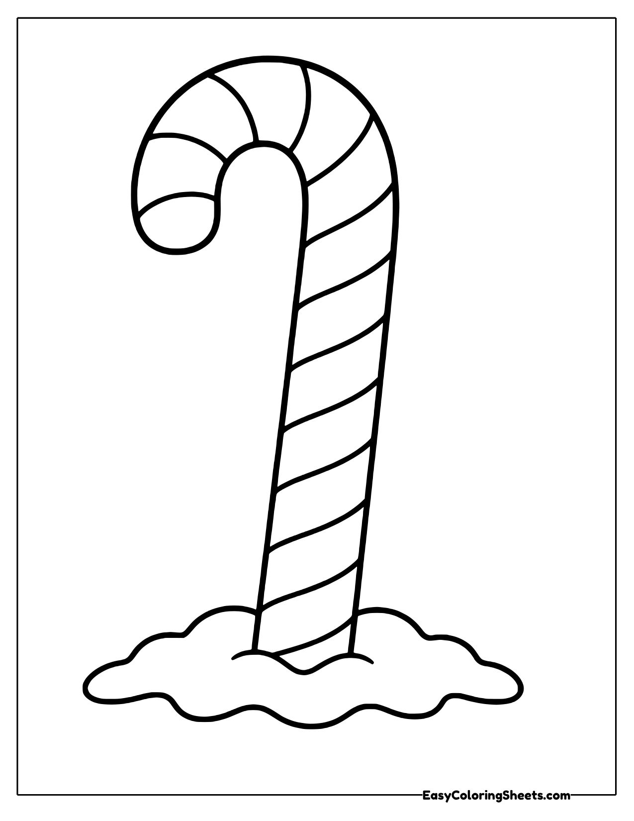 Tall candy cane in a small snow mound