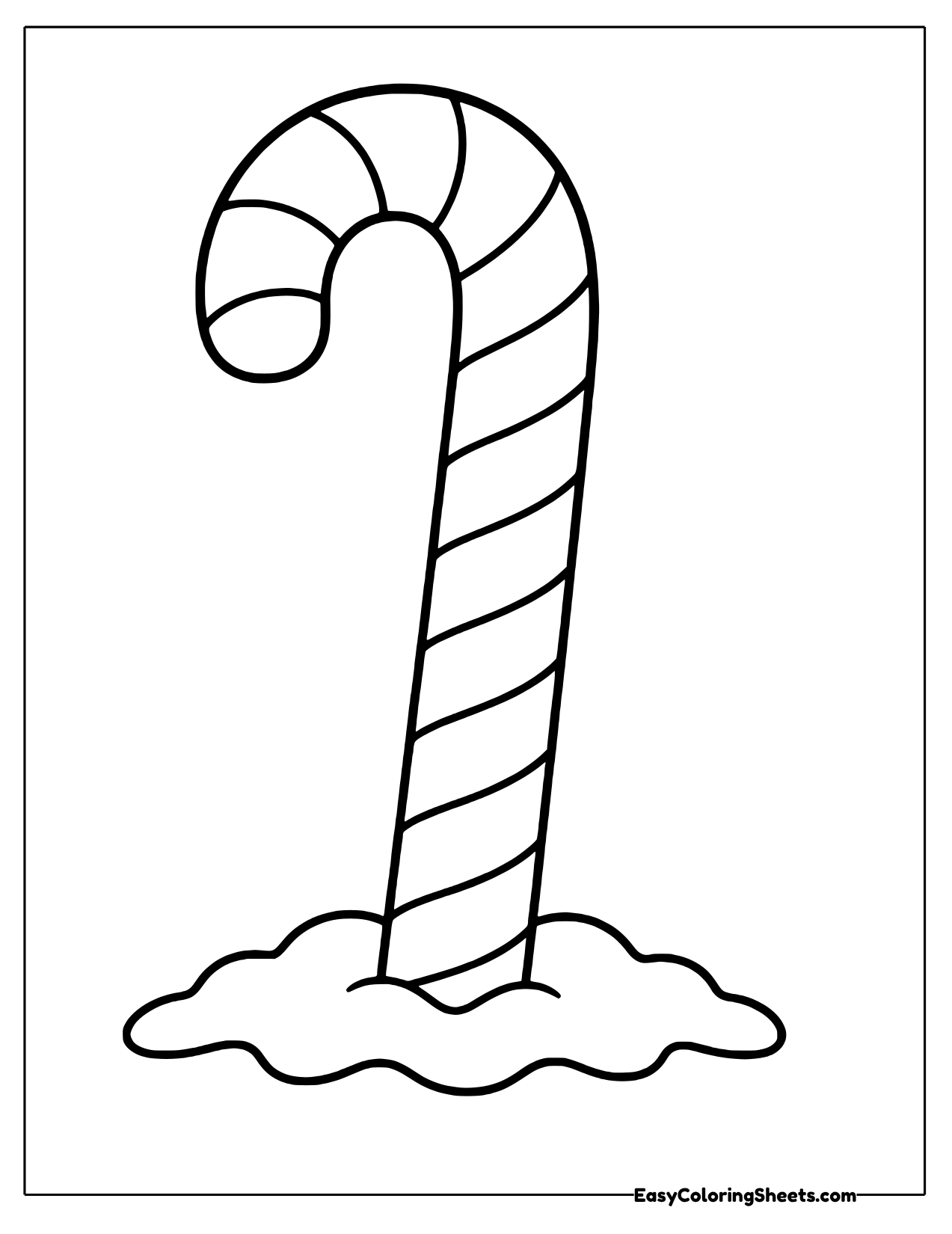 Tall candy cane in a small snow mound