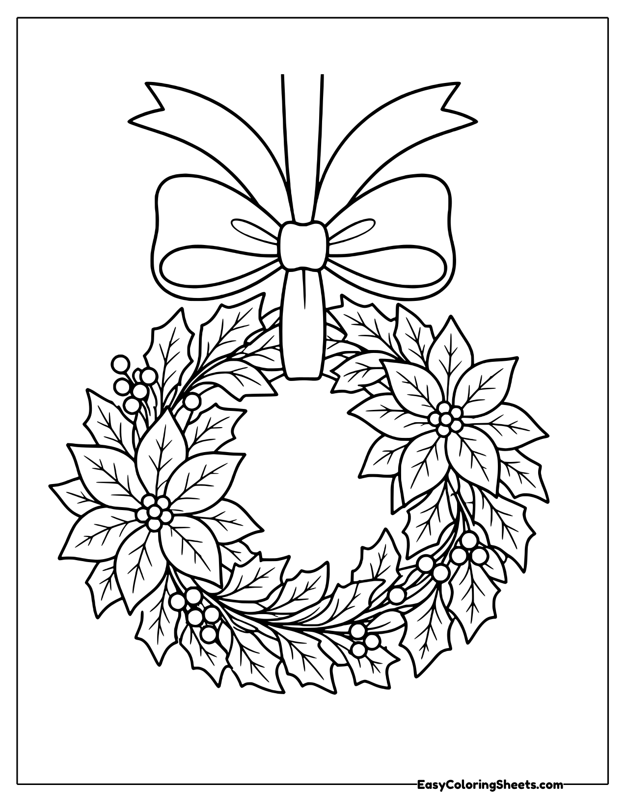 Poinsettia wreath hanging from a bow