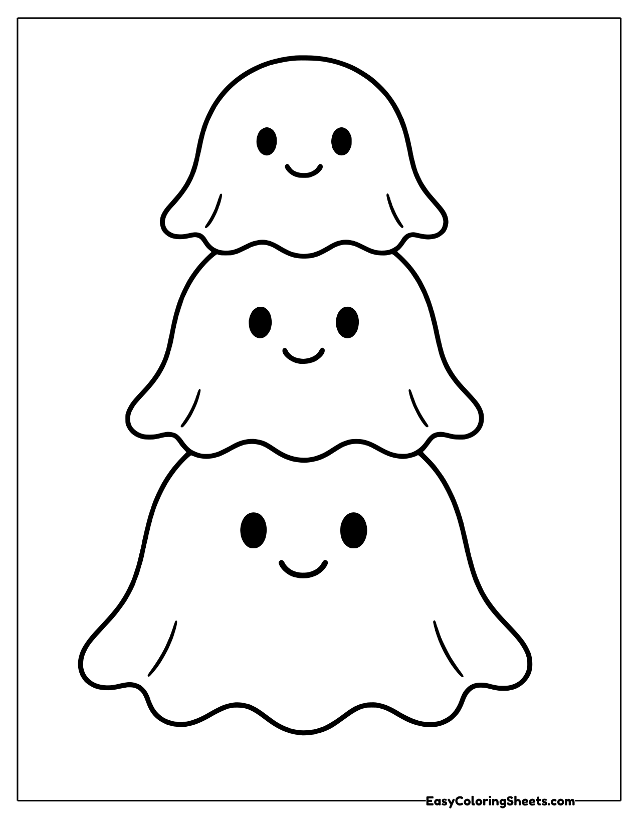Three ghosts stacked vertically in a cut-out template