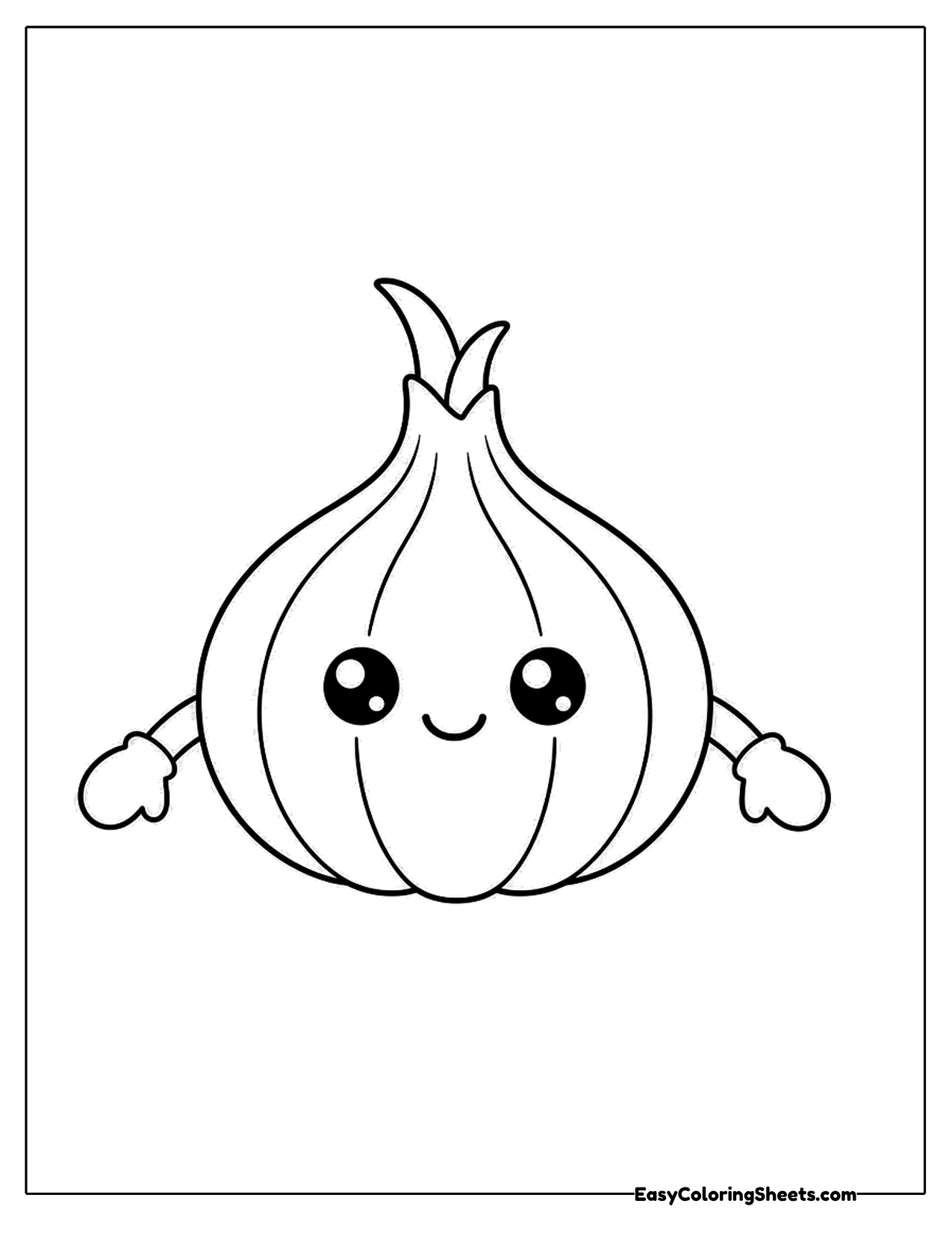 Cute garlic bulb character with a smiling face and little arms