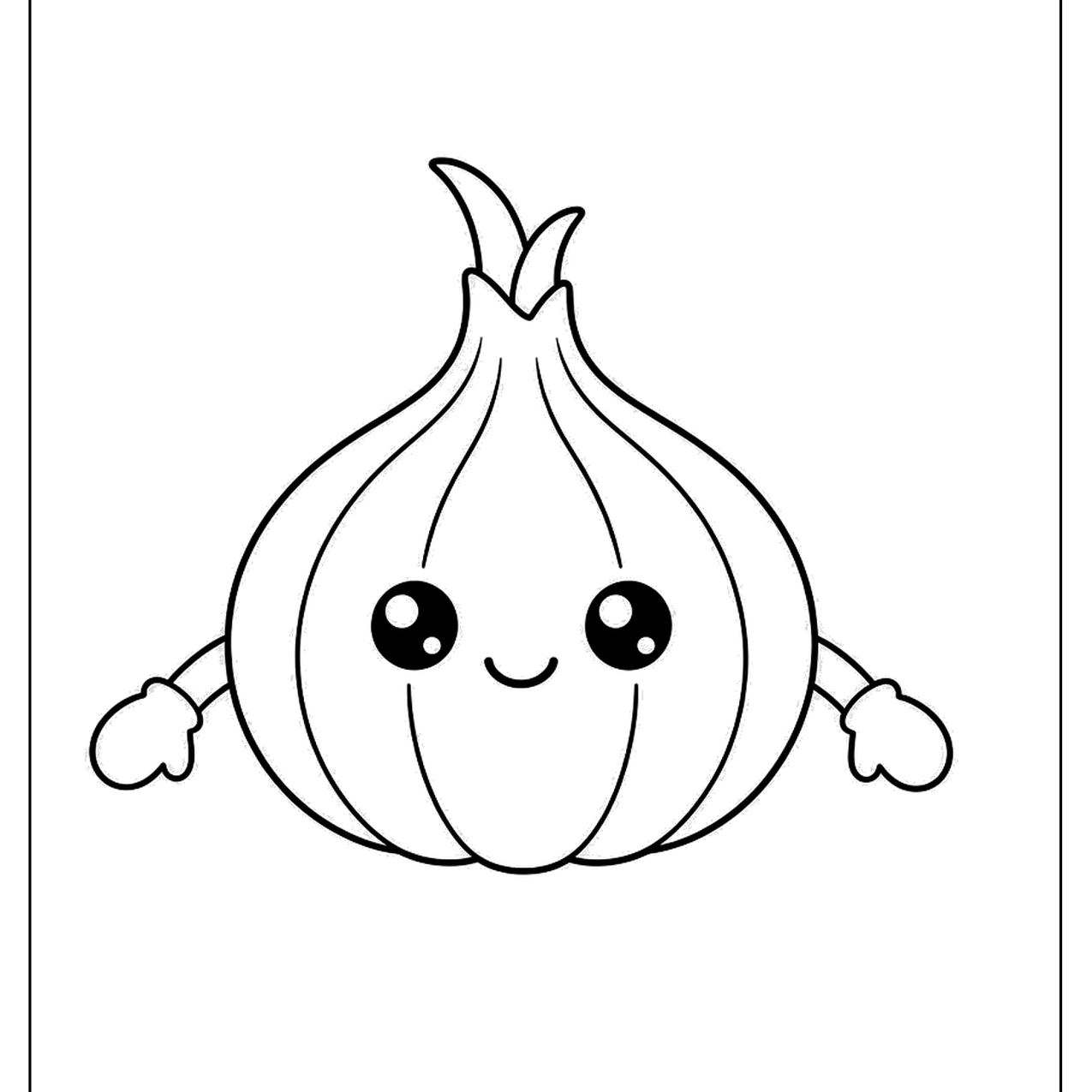 Cute garlic bulb character with a smiling face and little arms