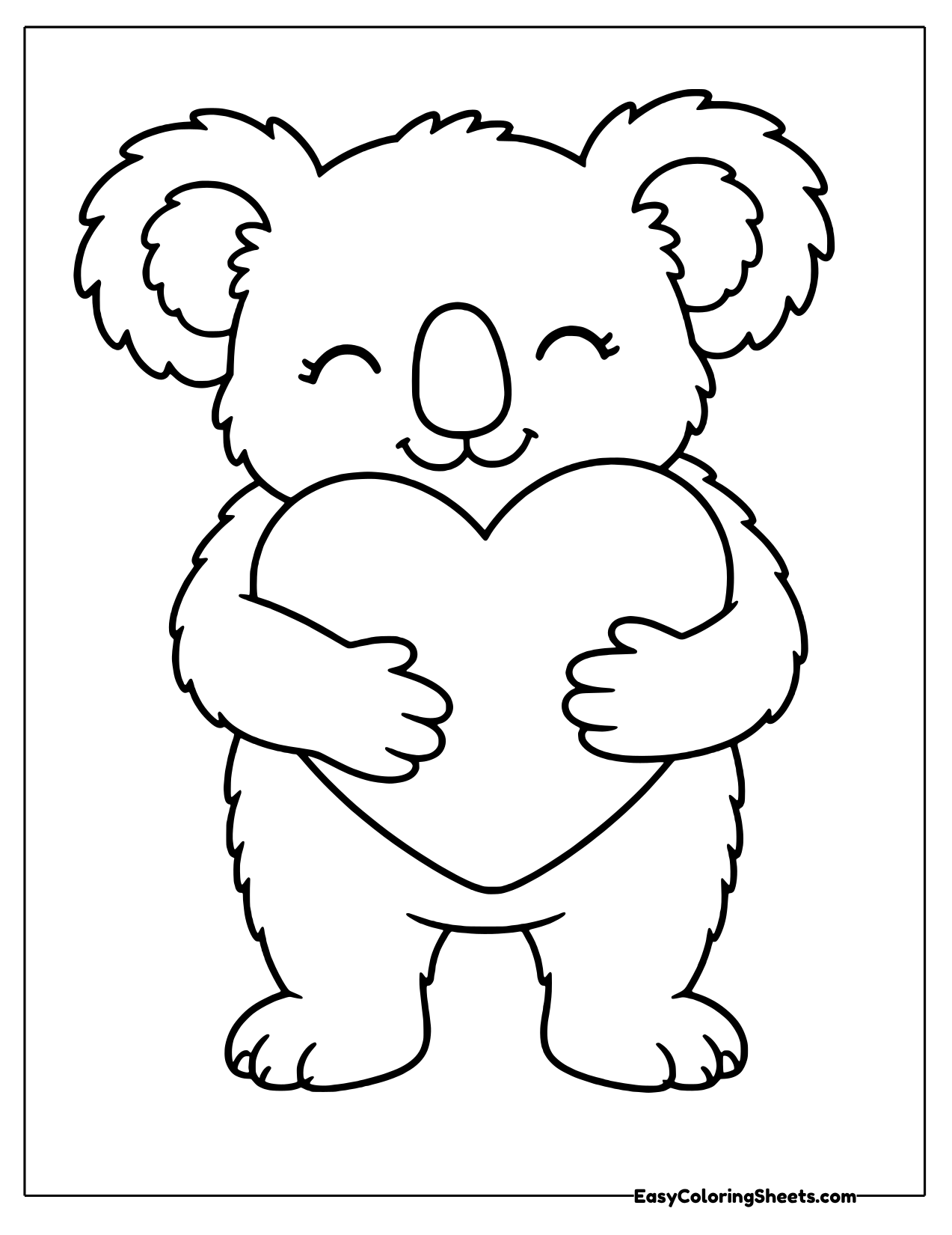 Loving koala hugging a heart