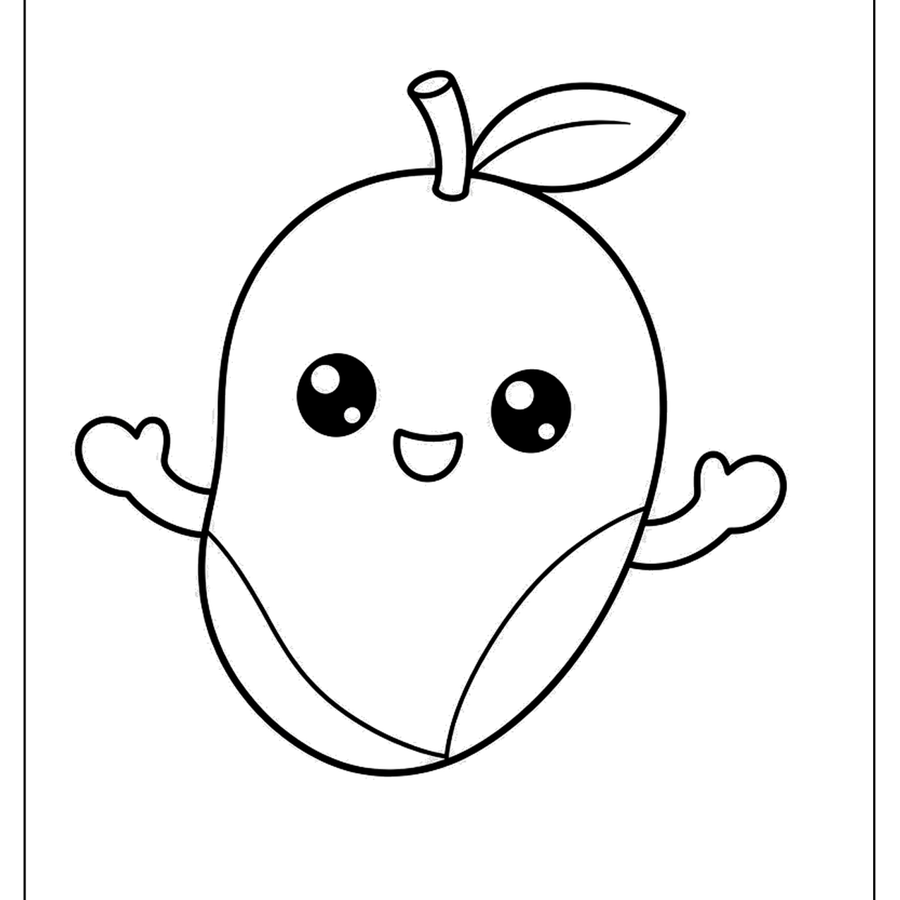 Cartoon mango character with a leaf and smile